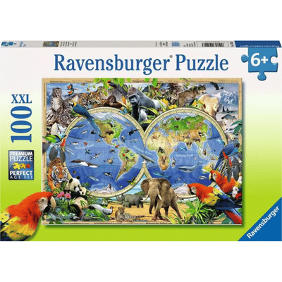 פאזל חיות מסביב לעולם 100 חלקי XXL של רוונסבורגר עם חיות מכל היבשות