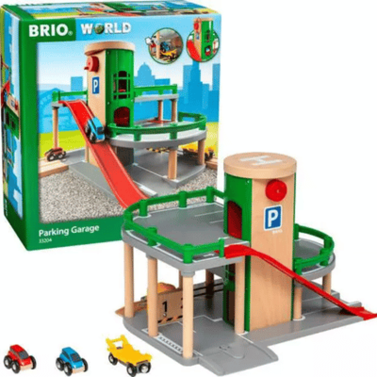 חניון רב־קומתי BRIO World לרכבת עץ