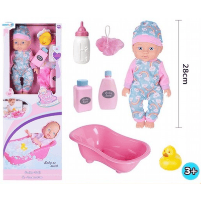 בובת תינוק עם אמבטיה ואביזרי טיפול סט משחק מושלם (28 ס"מ)