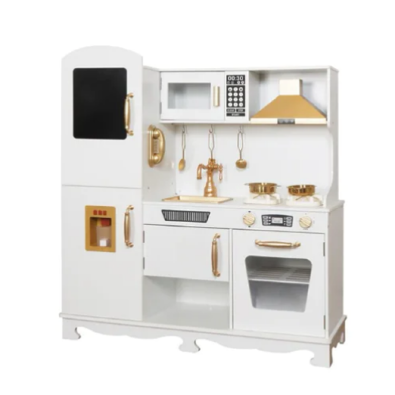 מטבח עץ לבן וזהב גדול דגם לורין