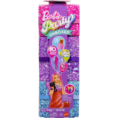 ברבי אדומה נוצצת 10 הפתעות בקופסה Party Unboxed Glam Party