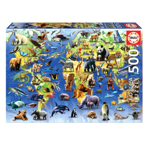 פאזל 500 חלקים מפת בעלי חיים בעולם