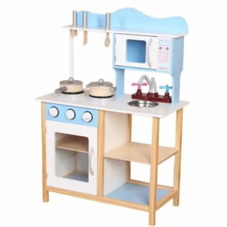 מטבח עץ לילדים דגם איתמר צבע תכלת