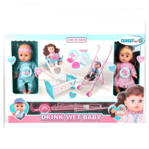 סט ענק 2 בובות מדברות + עגלה מיטה וכיסא תינוק