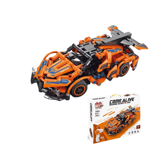 מכונית ספורט כתומה להרכבה 319 חלקים עם שלט נטען BLOCK RC CAR